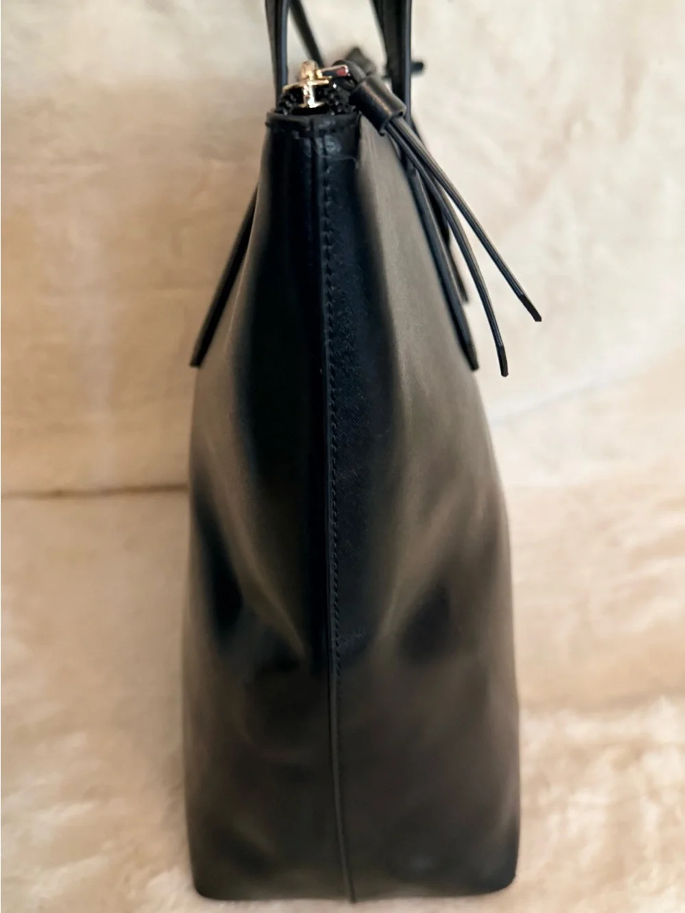 kate spade Black Leather Tote with White Bow Charm